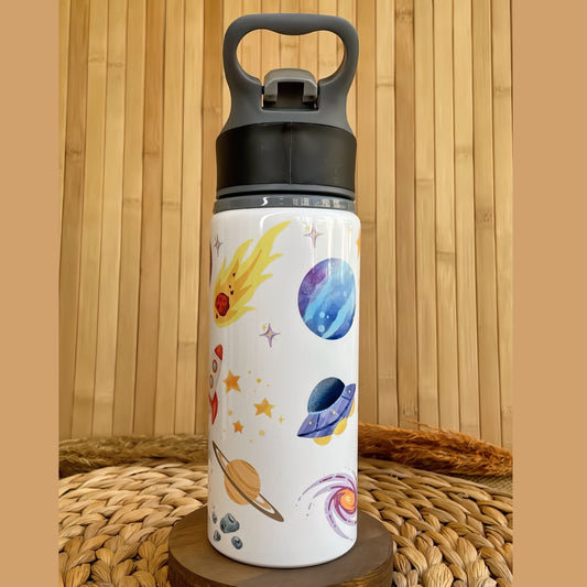 Astronot Uzay Temalı İsme Özel Alüminyum Pipetli Suluk Matara 650 ml