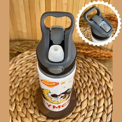 Astronot Uzay Temalı İsme Özel Alüminyum Pipetli Suluk Matara 650 ml