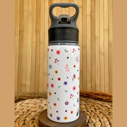 Çiçek Temalı İsme Özel Alüminyum Pipetli Suluk Matara 650 ml