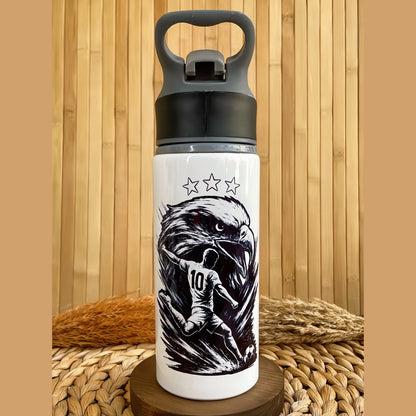 Siyah Beyaz Taraftar Temalı İsme Özel Alüminyum Pipetli Suluk Matara 650 ml