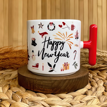 Yılbaşı Temalı Kişiye Özel İsimli Happy New Year Porselen T Kupa - Jingle