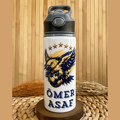 Sarı Lacivert Taraftar Temalı İsme Özel Alüminyum Pipetli Suluk Matara 650 ml