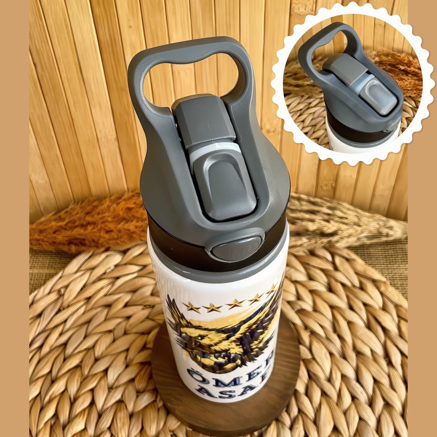 Sarı Lacivert Taraftar Temalı İsme Özel Alüminyum Pipetli Suluk Matara 650 ml