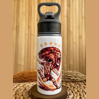 Sarı Kırmızı Taraftar Temalı İsme Özel Alüminyum Pipetli Suluk Matara 650 ml