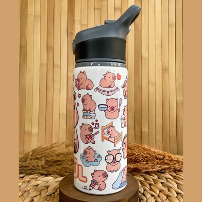 Kapibara Temalı İsme Özel Alüminyum Pipetli Suluk Matara 650 ml