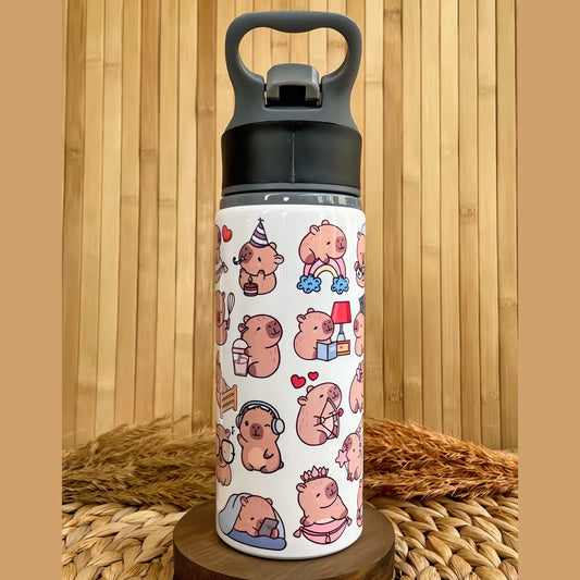 Kapibara Temalı İsme Özel Alüminyum Pipetli Suluk Matara 650 ml