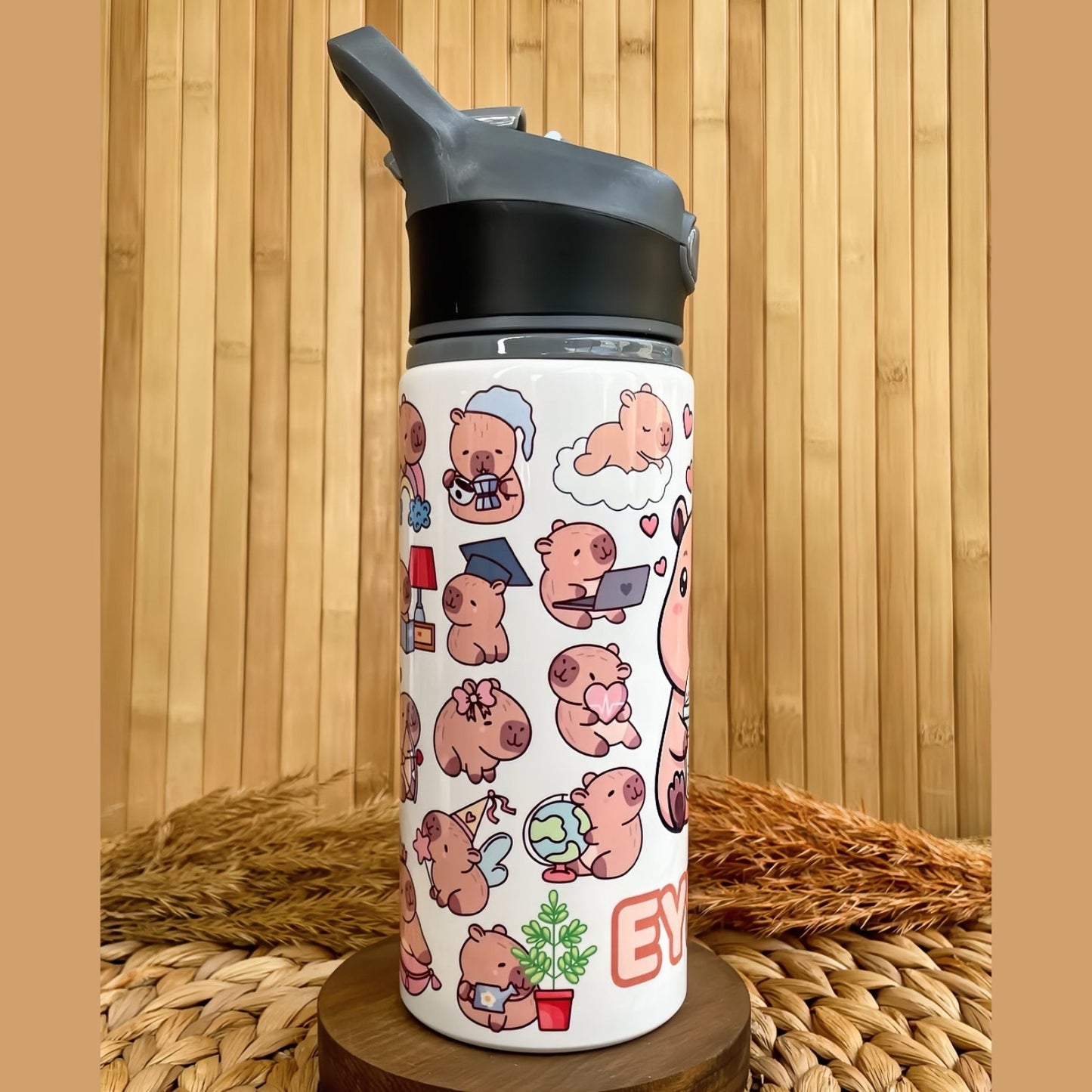 Kapibara Temalı İsme Özel Alüminyum Pipetli Suluk Matara 650 ml