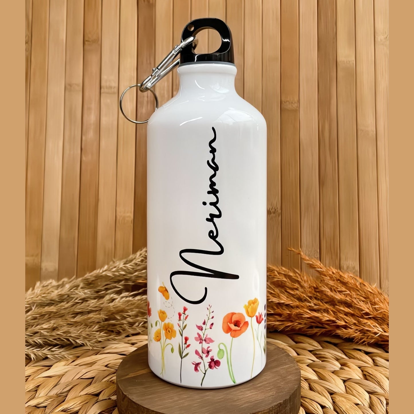 Bahar Huzuru İsme Özel Alüminyum Kancalı Kapaklı Suluk Matara 600 ml