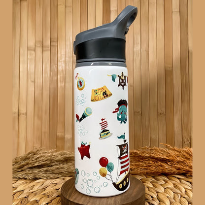 Korsan Deniz Temalı İsme Özel Alüminyum Pipetli Suluk Matara 650 ml