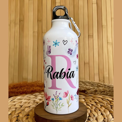 Çiçek Fısıltısı İsme Özel Alüminyum Kancalı Kapaklı Suluk Matara 600 ml