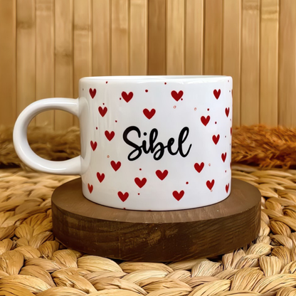 Kırmızı Kalp Temalı Kişiye Özel Elit Kupa