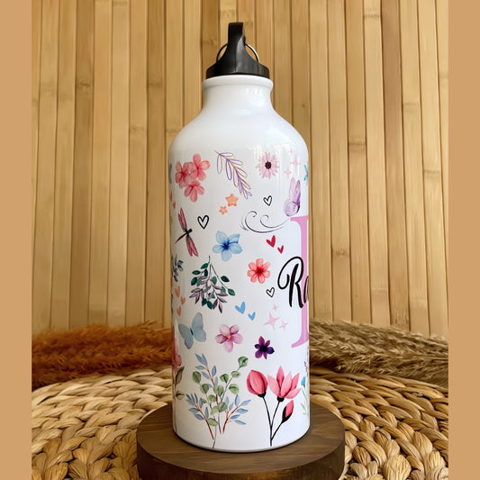 Çiçek Fısıltısı İsme Özel Alüminyum Kancalı Kapaklı Suluk Matara 600 ml