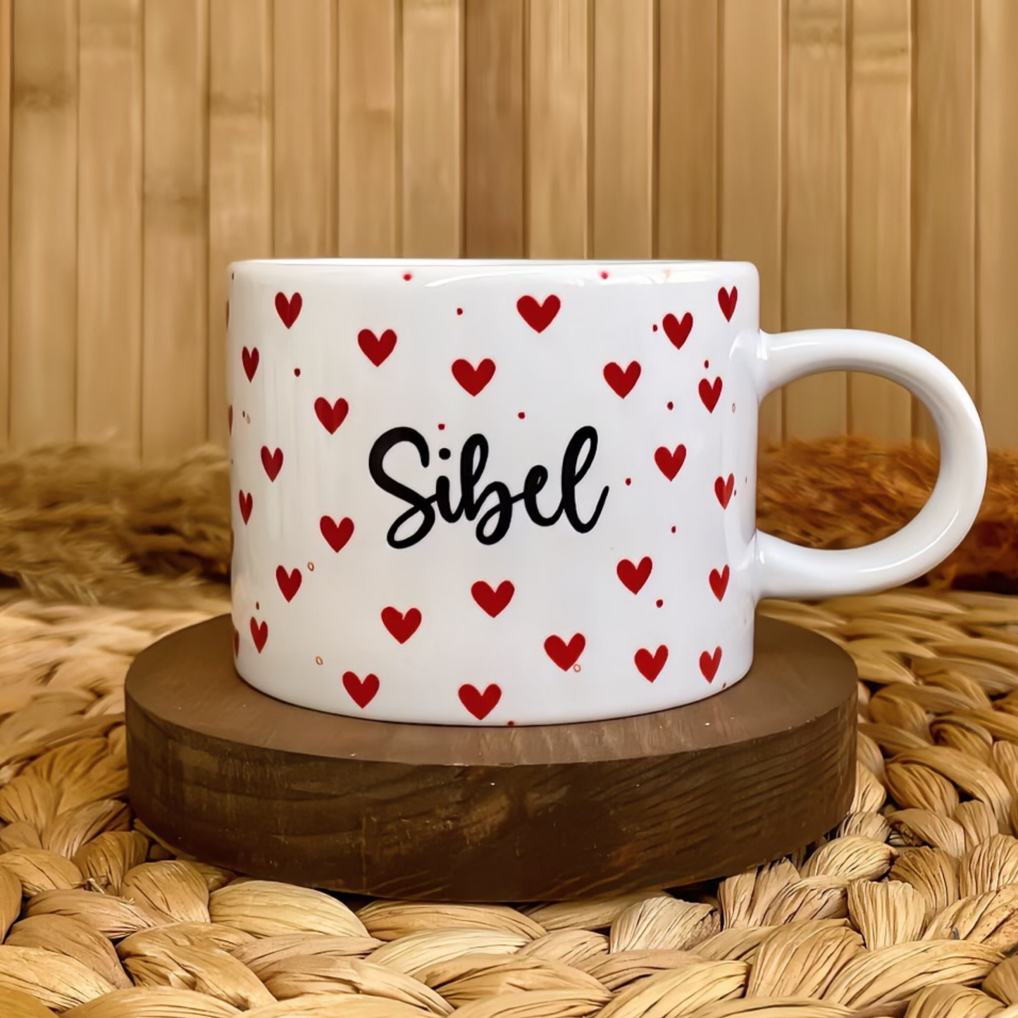 Kırmızı Kalp Temalı Kişiye Özel Elit Kupa