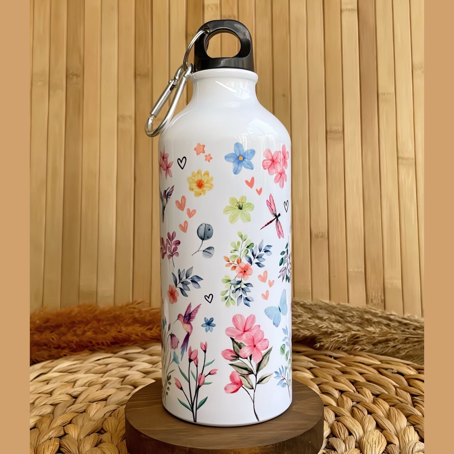 Çiçek Fısıltısı İsme Özel Alüminyum Kancalı Kapaklı Suluk Matara 600 ml