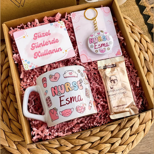 Hemşire Temalı Pastel – Lüks Kupa & Anahtarlık Hediye Kutusu