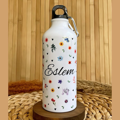 Floral Düşler İsme Özel Alüminyum Kancalı Kapaklı Suluk Matara 600 ml