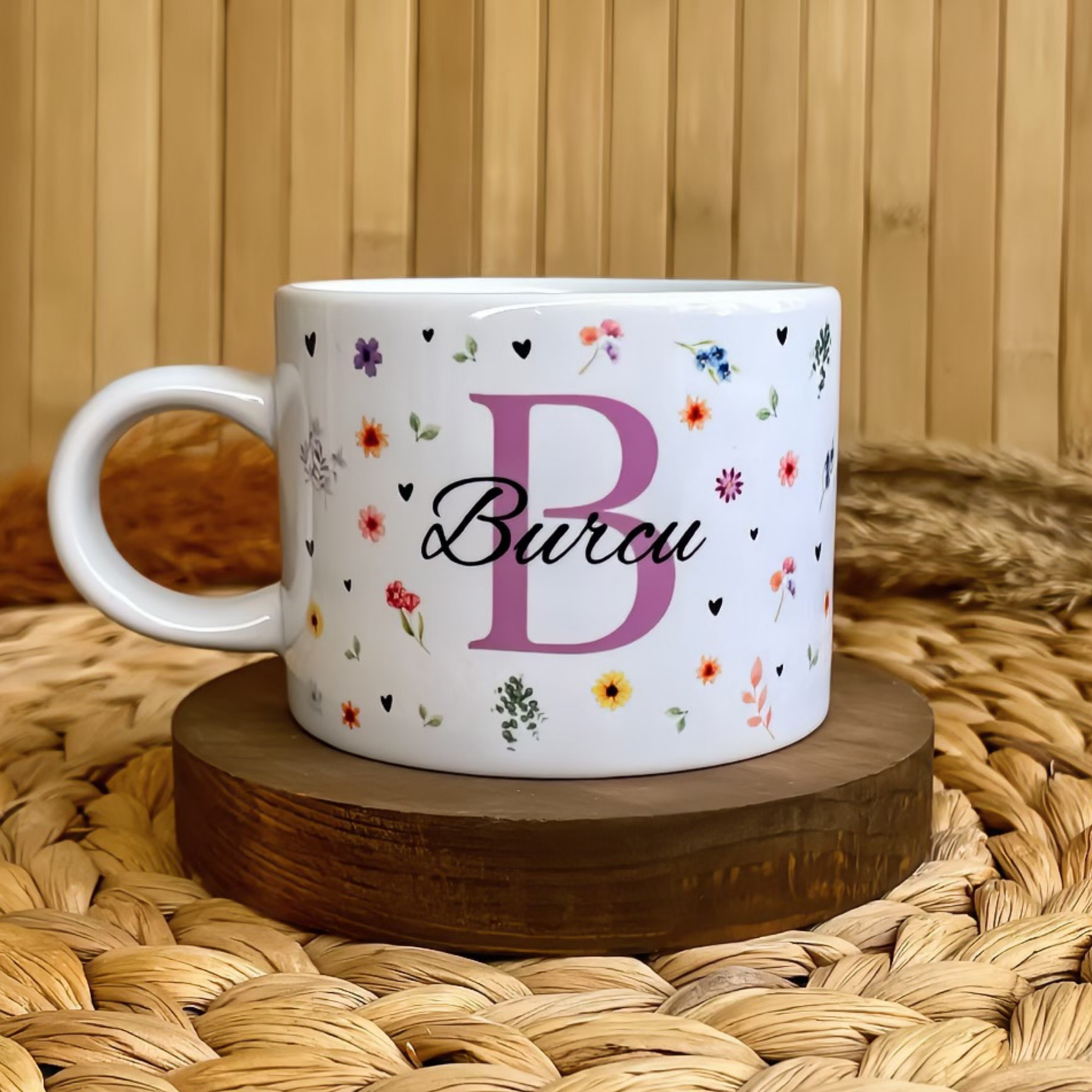 Floral Harf Temalı Kişiye Özel Elit Kupa