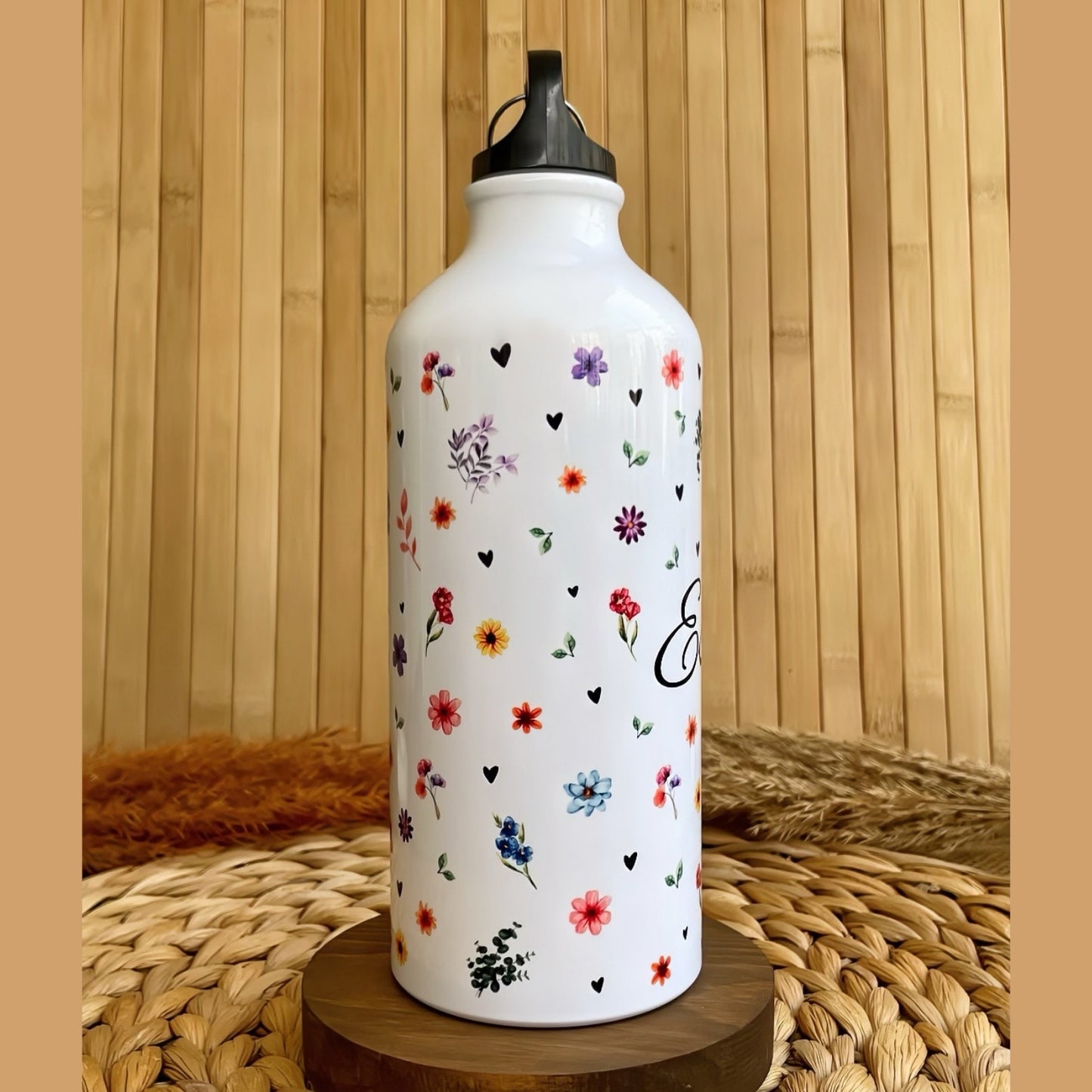 Floral Düşler İsme Özel Alüminyum Kancalı Kapaklı Suluk Matara 600 ml