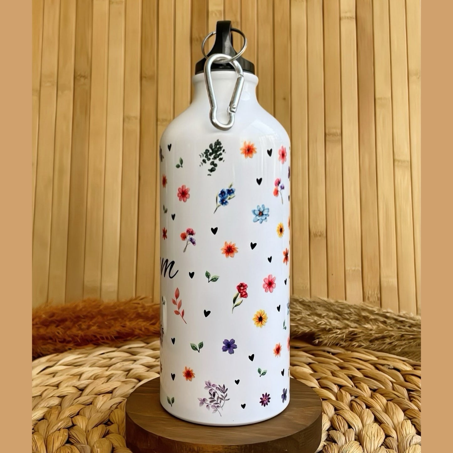 Floral Düşler İsme Özel Alüminyum Kancalı Kapaklı Suluk Matara 600 ml