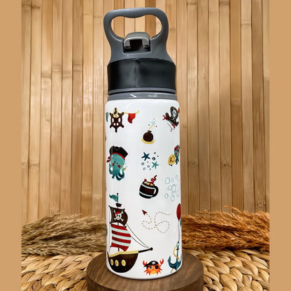 Korsan Deniz Temalı İsme Özel Alüminyum Pipetli Suluk Matara 650 ml