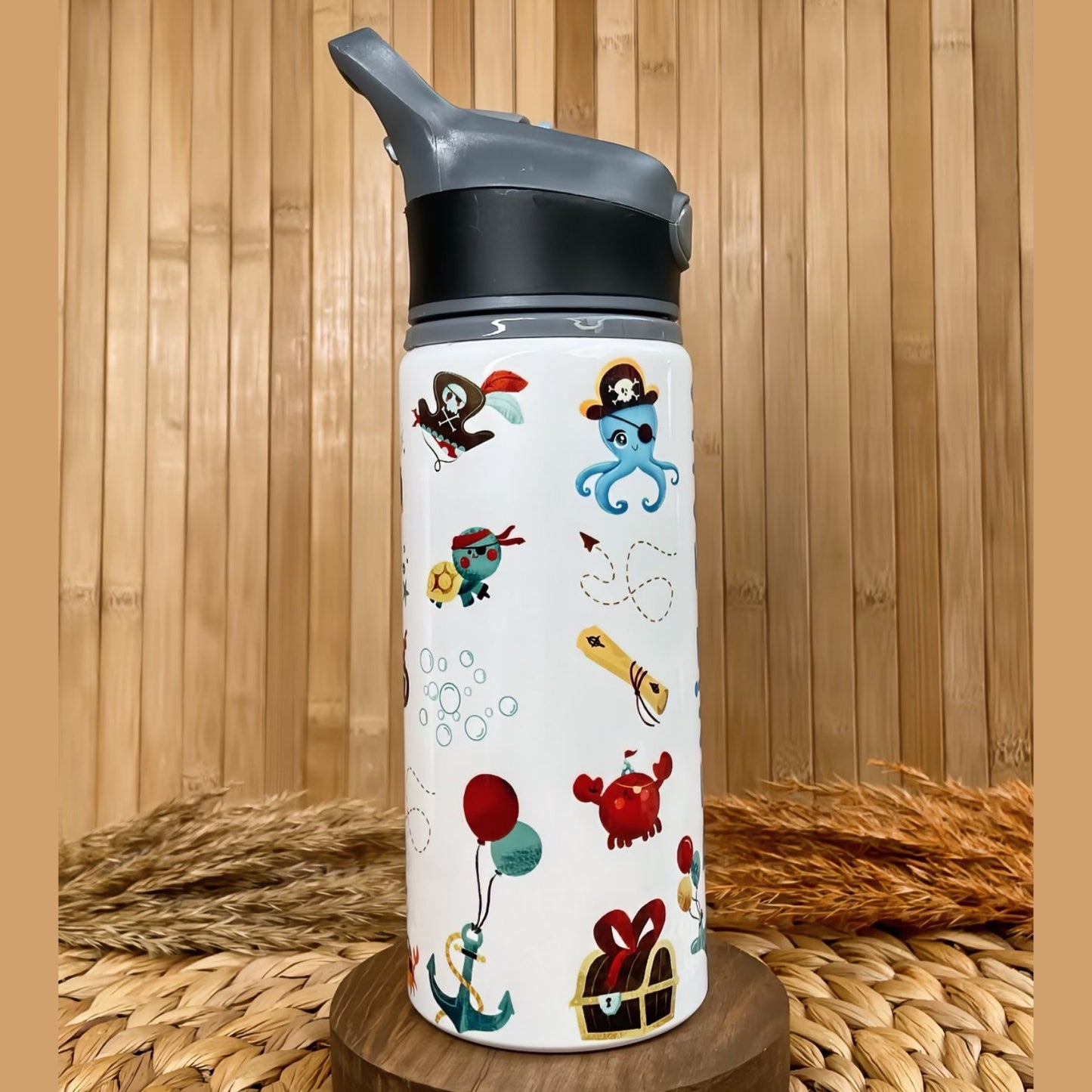 Korsan Deniz Temalı İsme Özel Alüminyum Pipetli Suluk Matara 650 ml