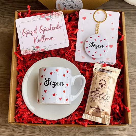 Kırmızı Kalp – Türk Kahvesi Fincanı & Anahtarlık Hediye Kutusu