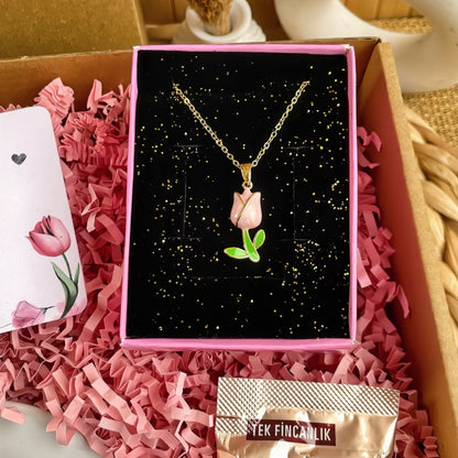 Lale Temalı – Türk Kahvesi Fincanı & Kolye Hediye Kutusu