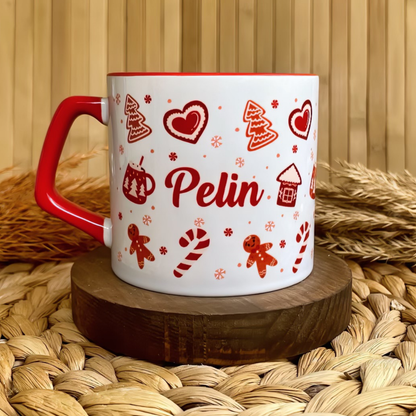 Yılbaşı Temalı Kişiye Özel İsimli Porselen Lüks Kupa - Gingerbread