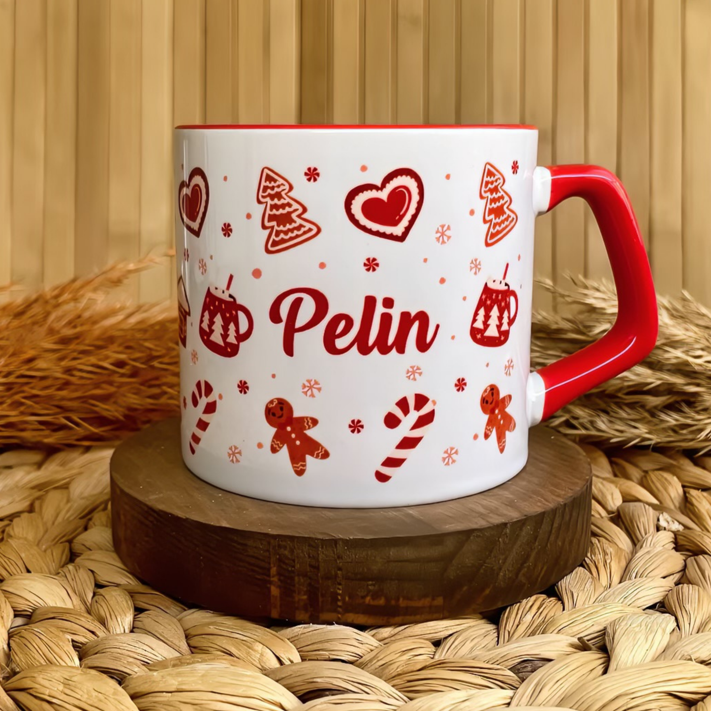 Yılbaşı Temalı Kişiye Özel İsimli Porselen Lüks Kupa - Gingerbread