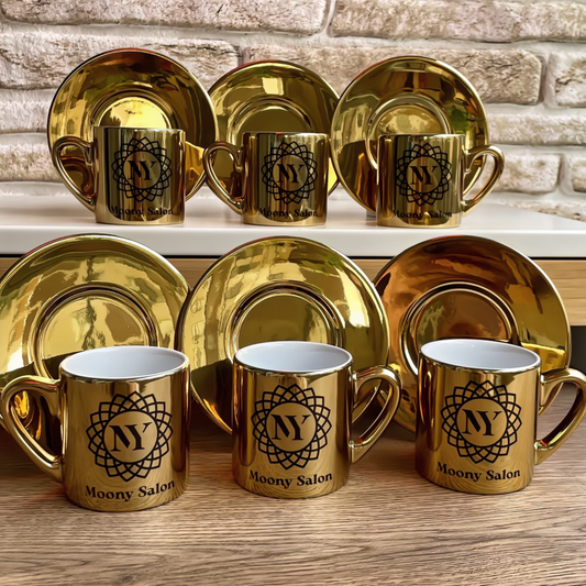 Firma Logosu Baskılı 6'lı Gold Türk Kahvesi Fincanı Seti