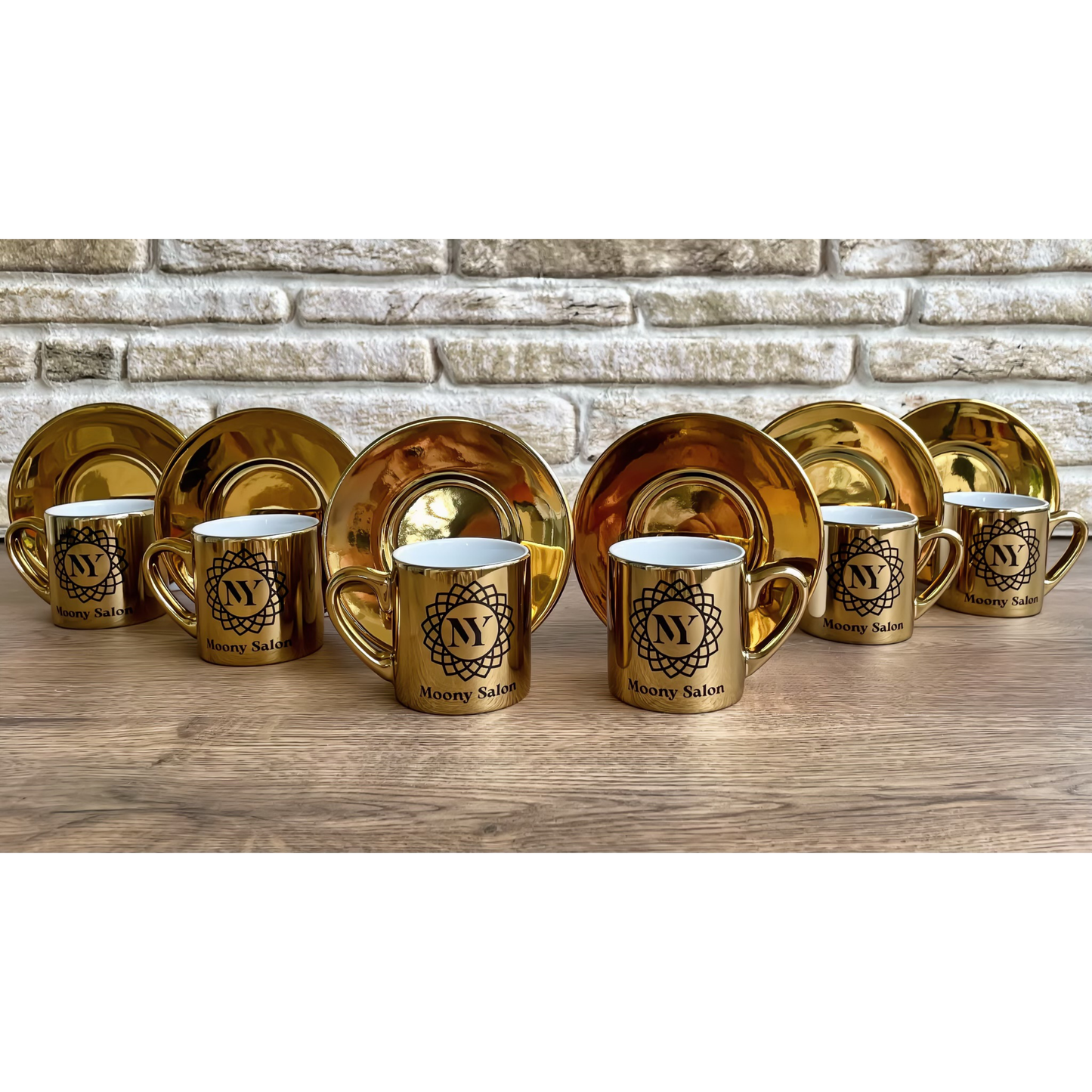 Firma Logosu Baskılı 6'lı Gold Türk Kahvesi Fincanı Seti