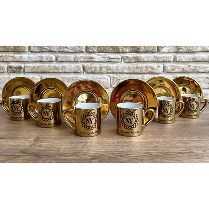 Firma Logosu Baskılı 6'lı Gold Türk Kahvesi Fincanı Seti