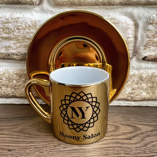 Firma Logosu Baskılı 6'lı Gold Türk Kahvesi Fincanı Seti