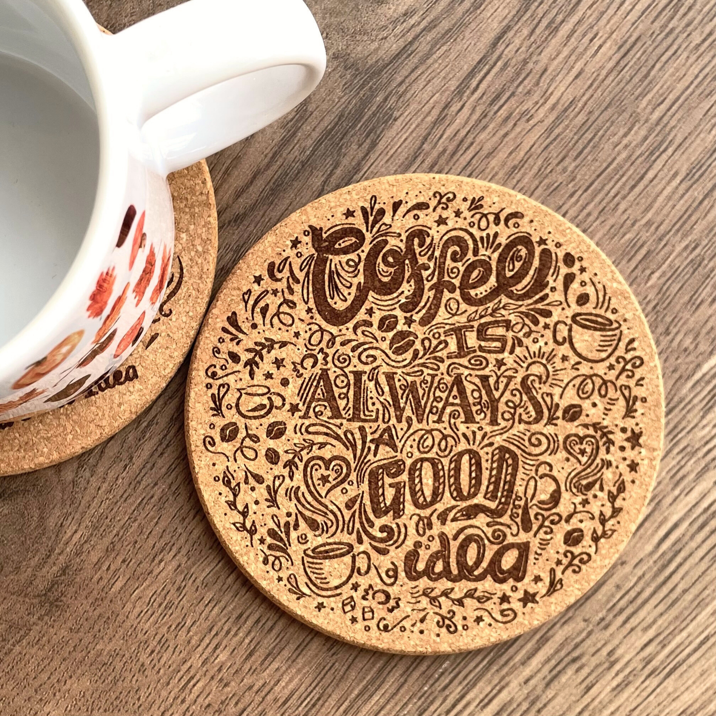 Kahve Temalı Mantar Bardak Altlığı (2 adet)