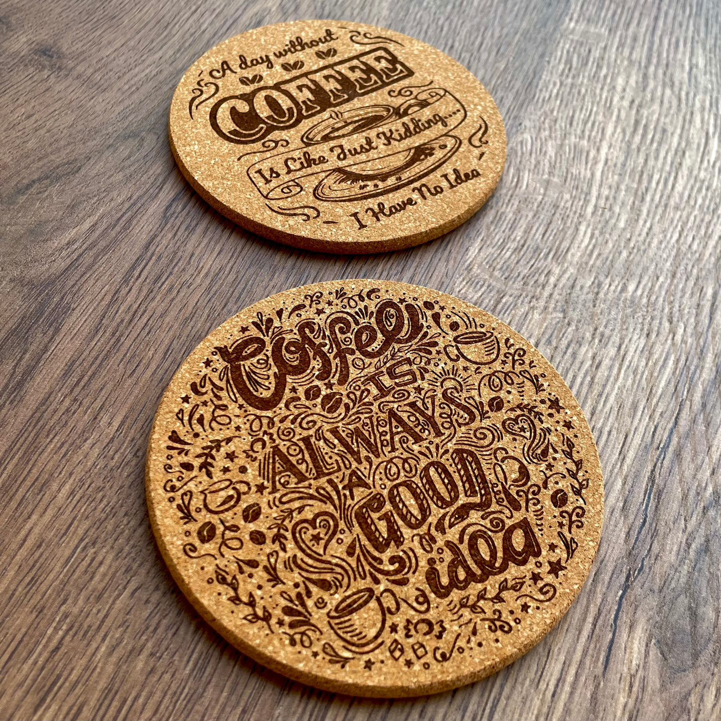 Kahve Temalı Mantar Bardak Altlığı (2 adet)