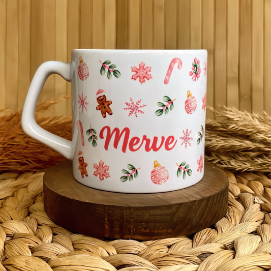 Yılbaşı Temalı Kişiye Özel İsimli Porselen Lüks Kupa - Sweet