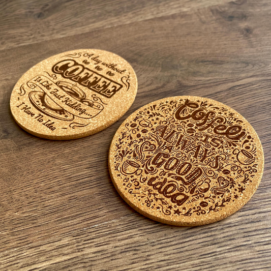 Kahve Temalı Mantar Bardak Altlığı (2 adet)