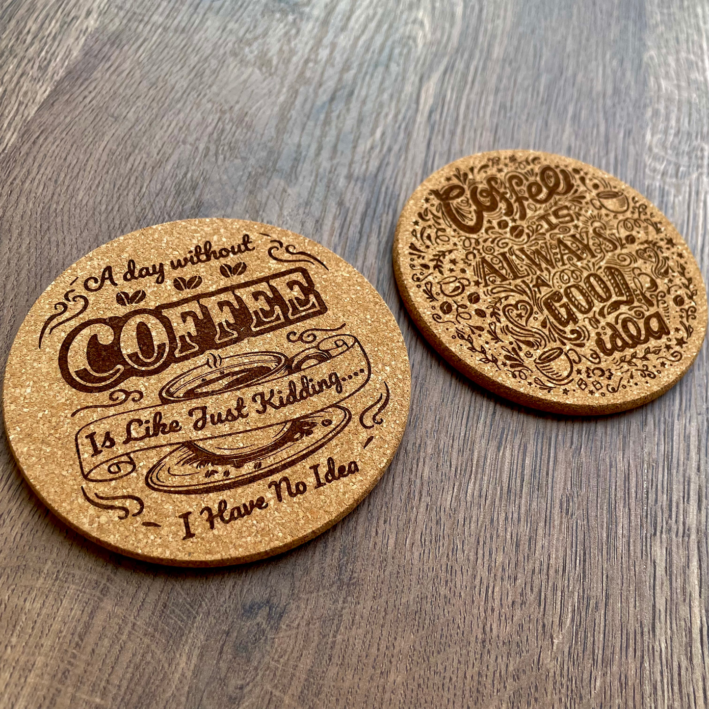 Kahve Temalı Mantar Bardak Altlığı (2 adet)