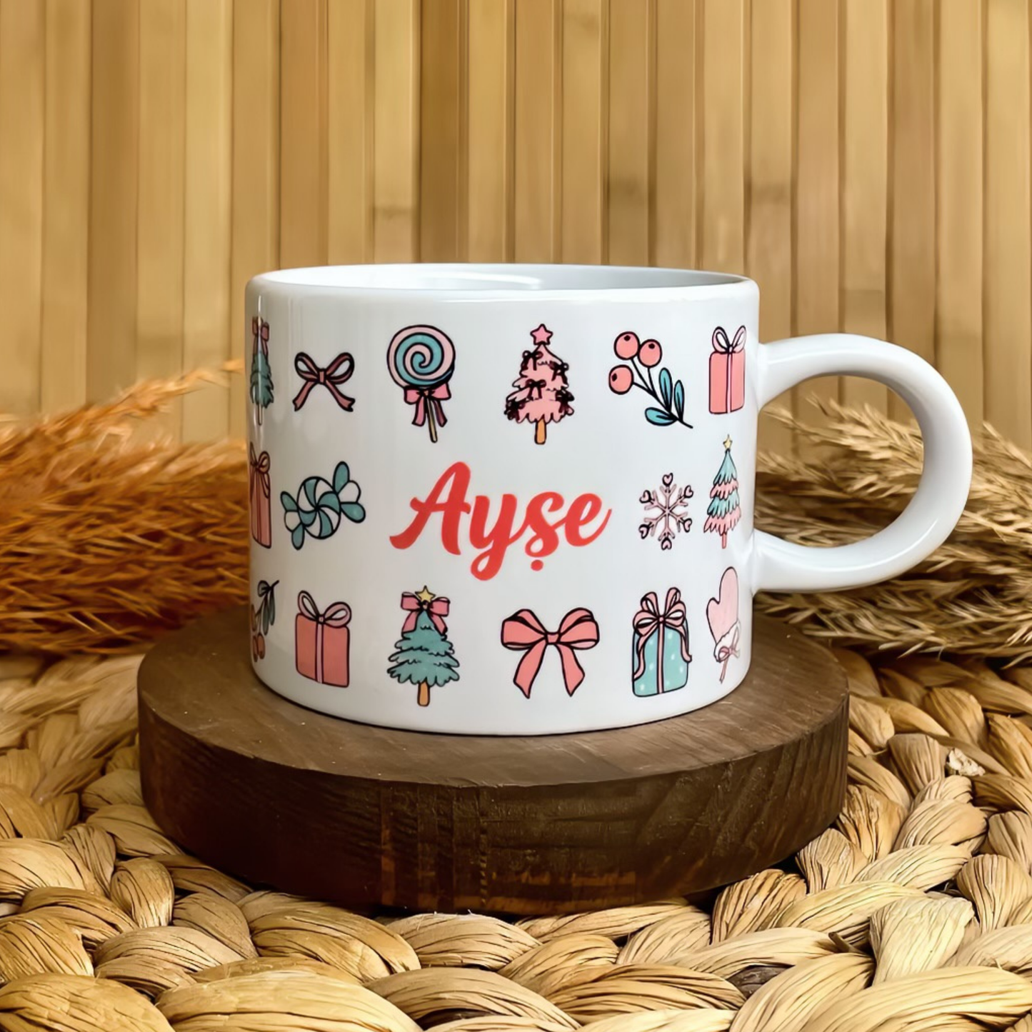 Yılbaşı Temalı Kişiye Özel İsimli Porselen Elit Kupa - Candy