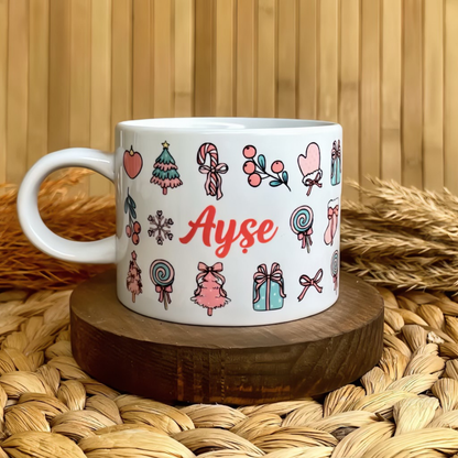 Yılbaşı Temalı Kişiye Özel İsimli Porselen Elit Kupa - Candy