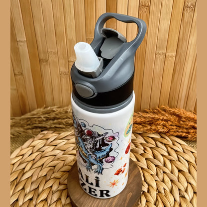 Uzay Astronot Dinozor Temalı İsme Özel Alüminyum Pipetli Suluk Matara 650 ml