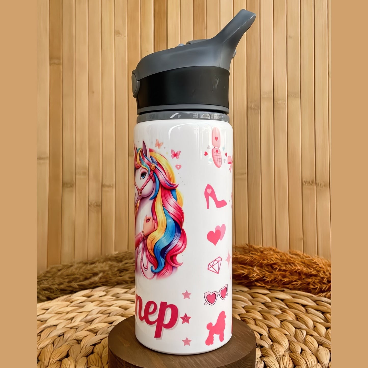 Unicorn Prenses Temalı İsme Özel Alüminyum Pipetli Suluk Matara 650 ml