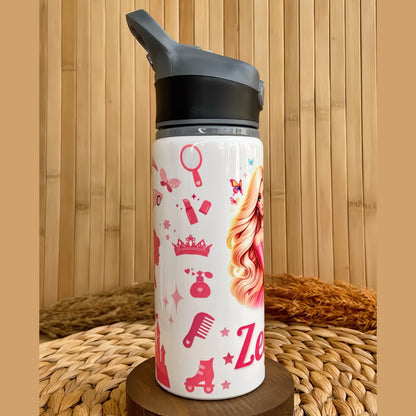 Unicorn Prenses Temalı İsme Özel Alüminyum Pipetli Suluk Matara 650 ml