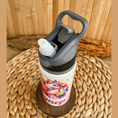 Unicorn Prenses Temalı İsme Özel Alüminyum Pipetli Suluk Matara 650 ml