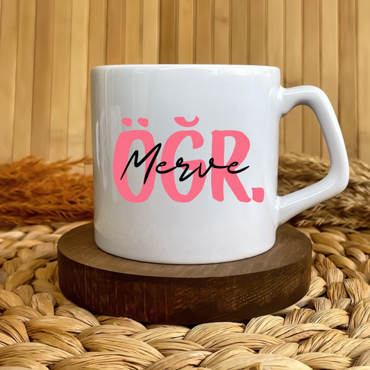 Öğretmen (ÖĞR.) Pembe Temalı Kişiye Özel Lüks Kupa