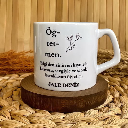 Öğretmen Zarif Floral Temalı Kişiye Özel Lüks Kupa