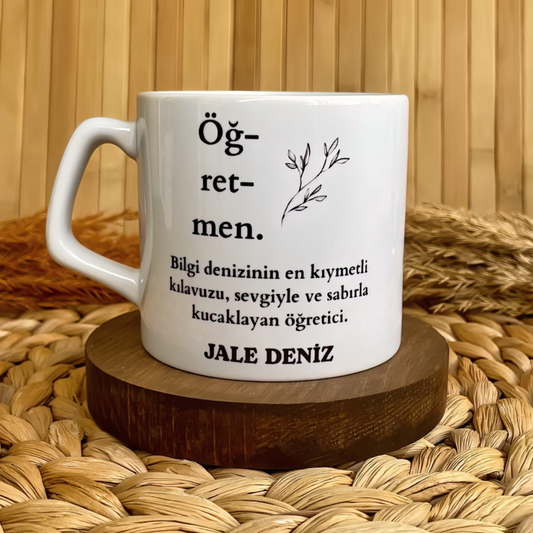 Öğretmen Zarif Floral Temalı Kişiye Özel Lüks Kupa