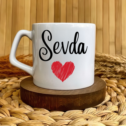 Kırmızı Kalp Temalı Kişiye Özel Lüks Kupa