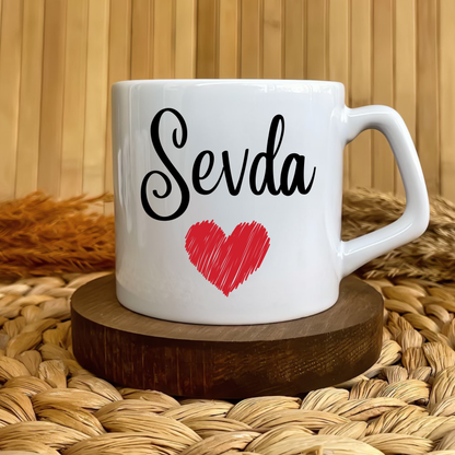 Kırmızı Kalp Temalı Kişiye Özel Lüks Kupa