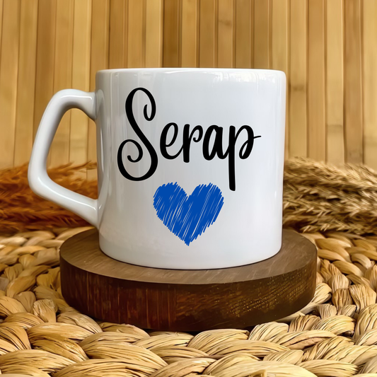 Mavi Kalp Temalı Kişiye Özel Lüks Kupa